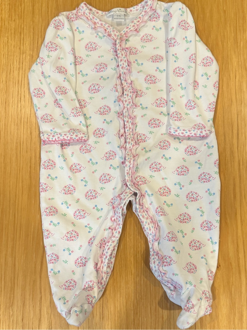 Kissy White & Pink Baby Girl Pima One-Piece Snap Sleeper 6-9m